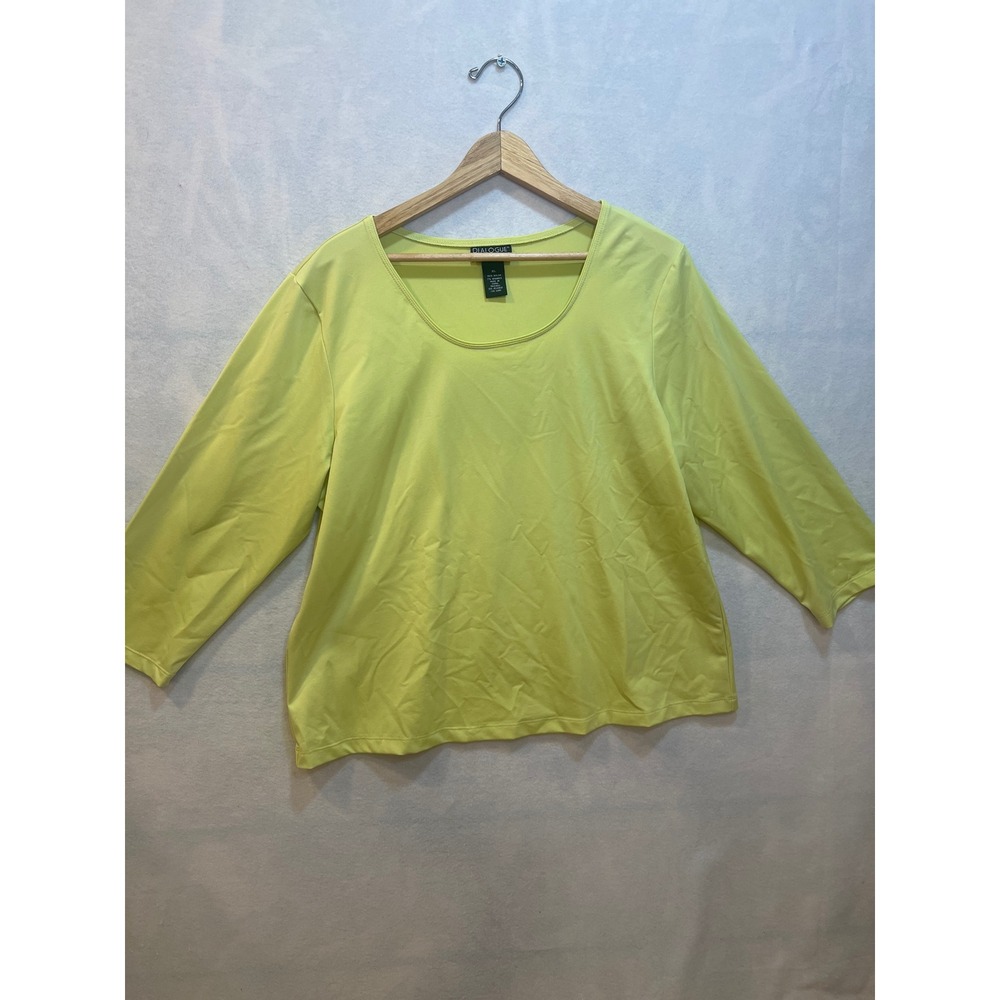 Dialogue Womens Top XL Yellow 3/4 Sleeve Scoop Neck Casual Comfy Blouse‎ Shirt